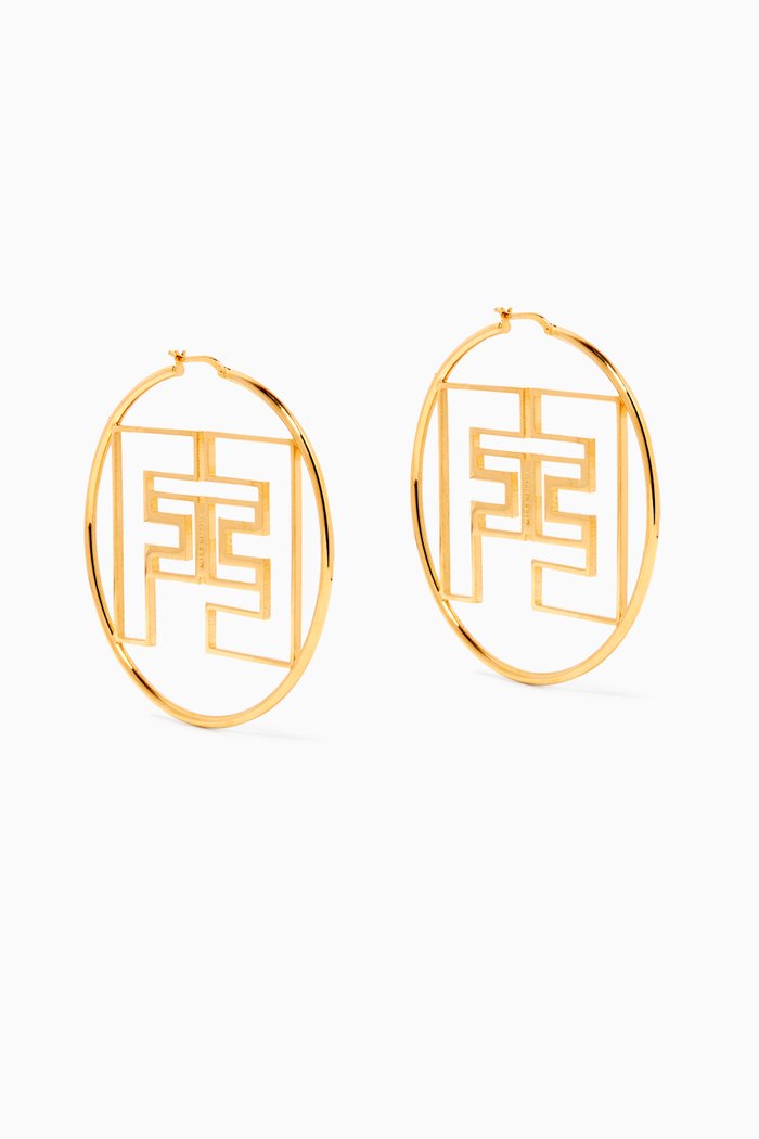 

Circular Hoop Earrings with Logo, Gold