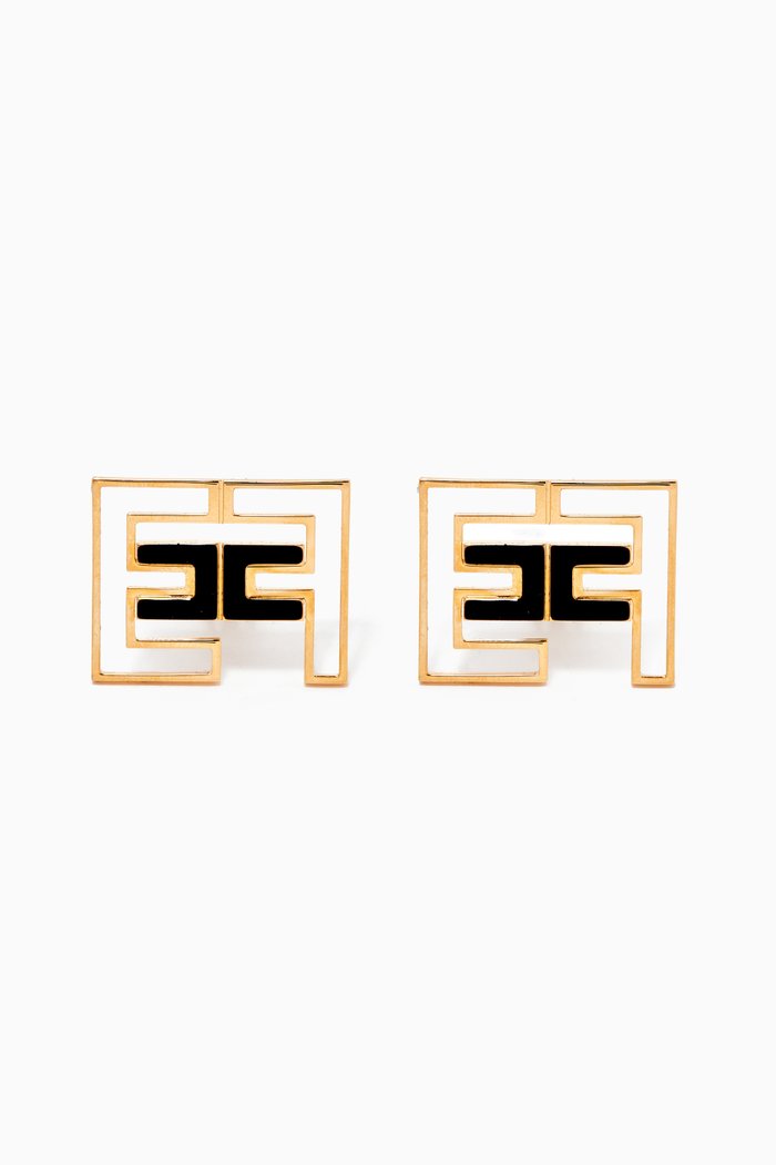 

Hollow Logo Earrings with Enamel, Black
