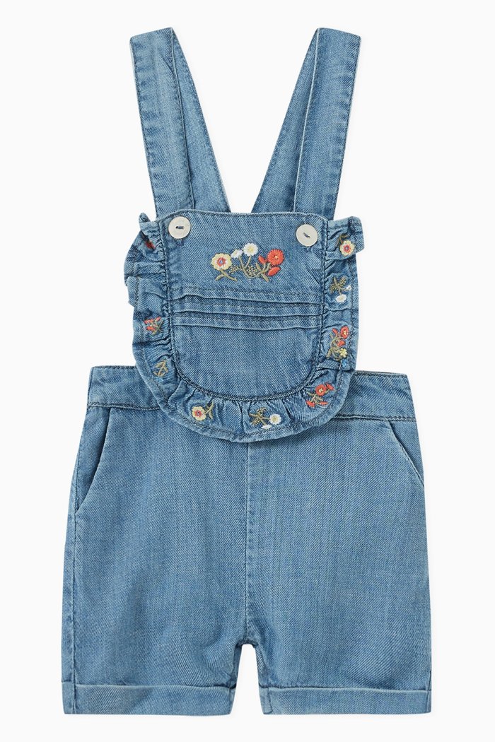 

Floral Dungarees in Chambray, Blue