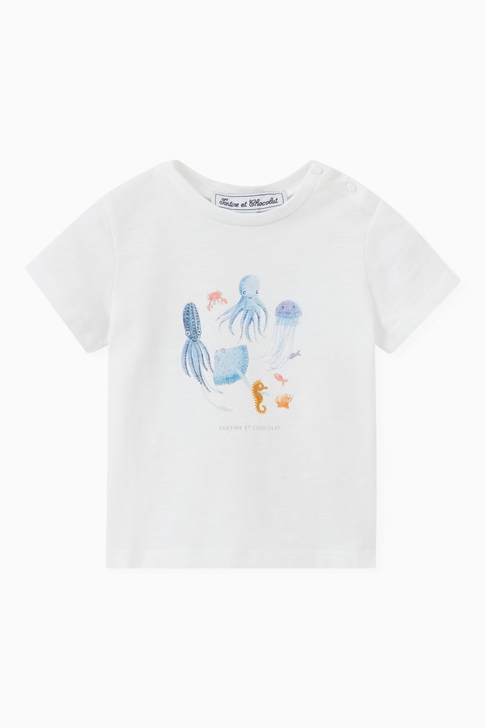 

Aqua Print T-shirt in Cotton, White