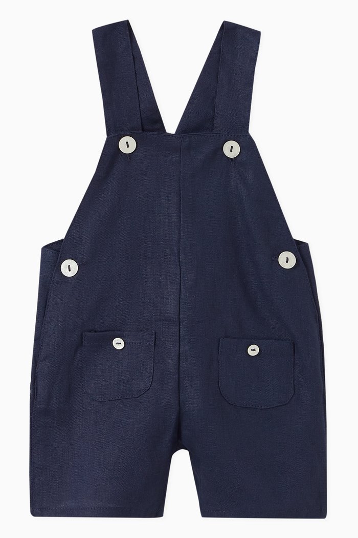 

Clip On Strap Dungarees in Linen, Blue