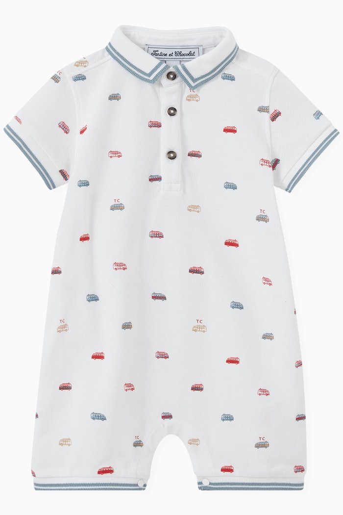

Cars Polo Romper in Cotton Piqué, White