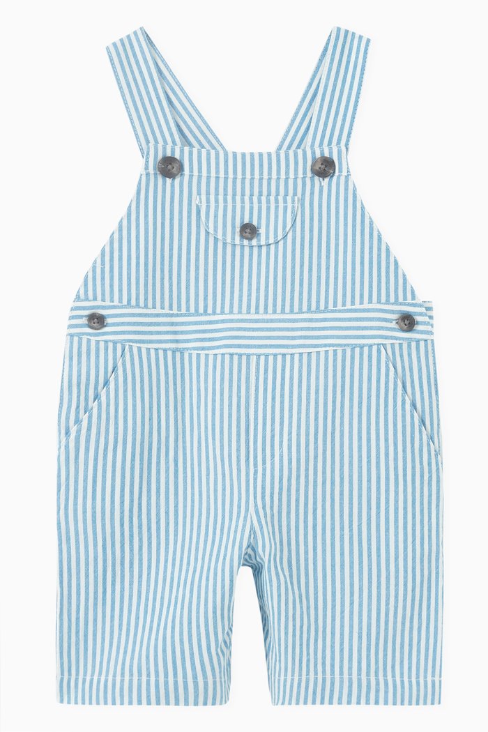 

Striped Dungarees in Seersucker, Blue