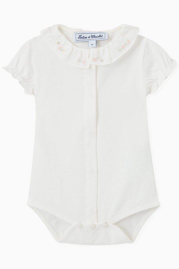 

Floral Embroidered Baby Body in Cotton, White