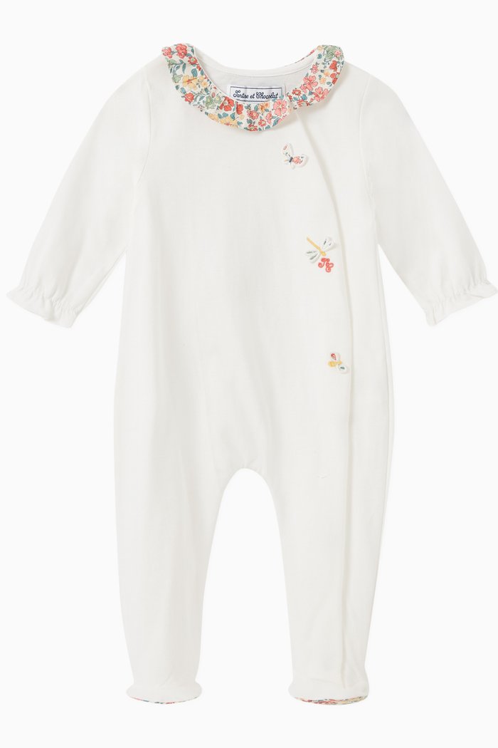 

Ruffled Collar Babygrow in Cotton Jersey, Neutral