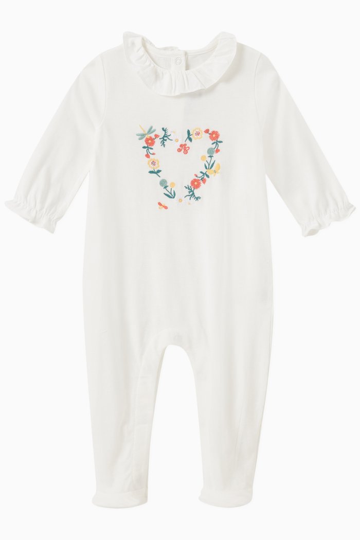 

Floral Embroidery Babygrow in Cotton Jersey, Neutral