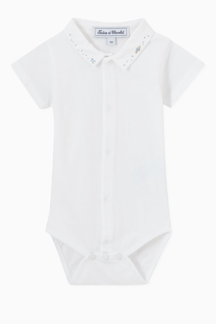 

Animal Embroidered Collar Bodysuit in Cotton Jersey, Multicolour