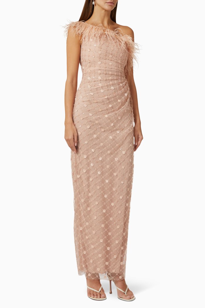 

Embellished One Shoulder Gown in Tulle, Pink