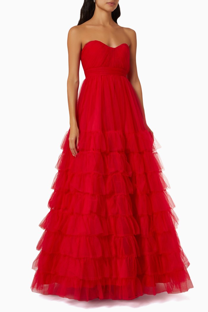 

Bustier Tiered Ballgown in Tulle, Red