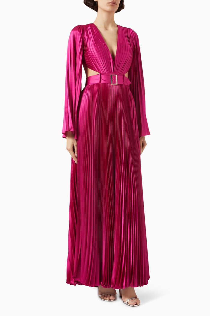

Pleated Maxi Dress in Charmeuse, Pink