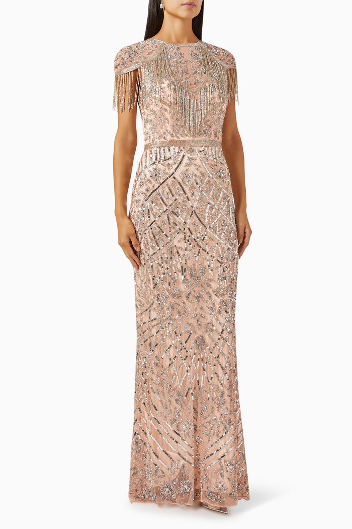 

Sequin Embroidered Gown in Tulle, Silver