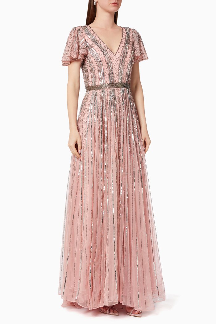 

Stripes Sequin Gown in Tulle, Pink