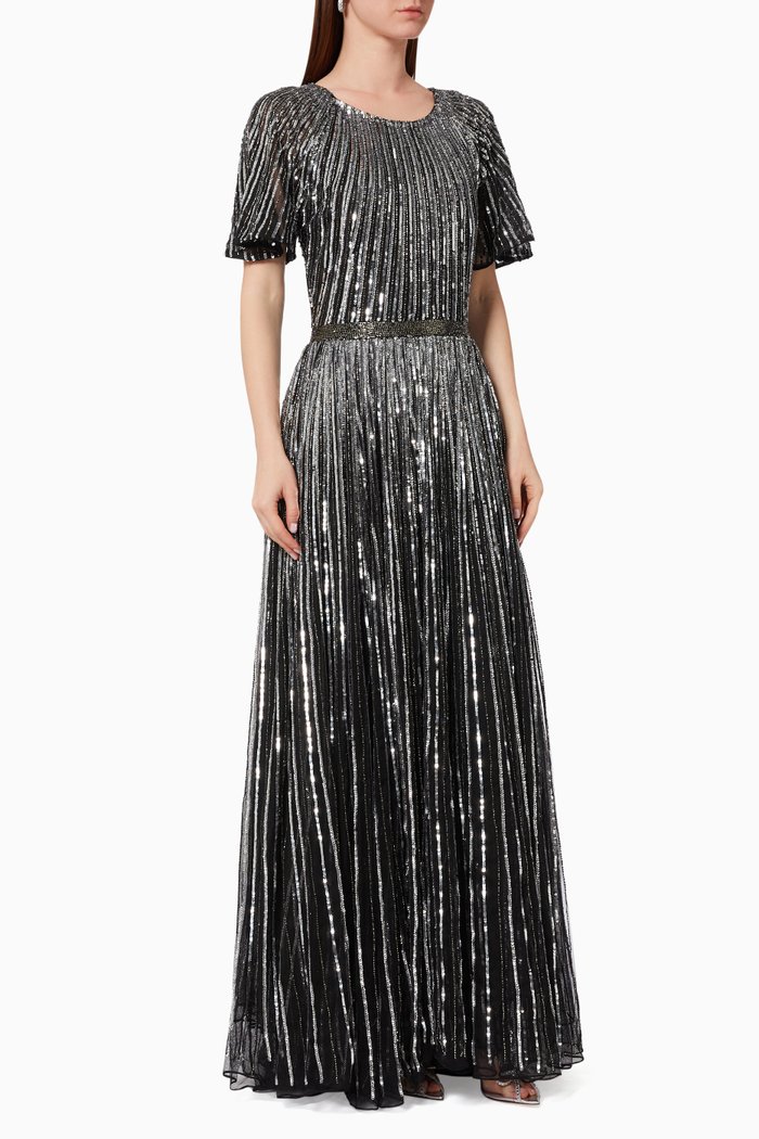 

Ombré Sequin Gown in Tulle, Black
