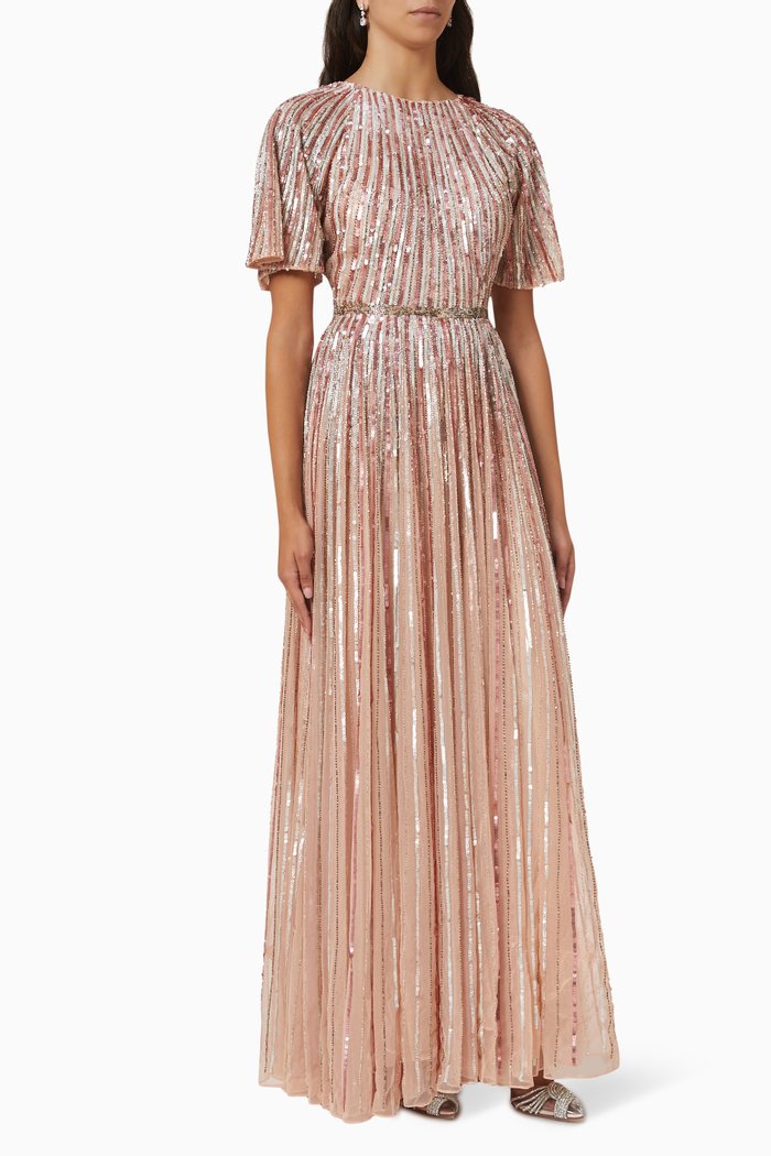 Ombré Sequin Gown in Tulle, Pink