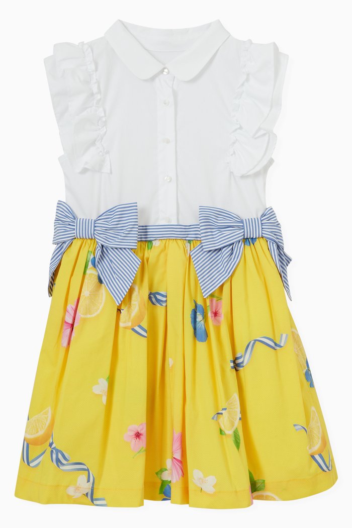 Daises & Bows Dress in Cotton Blend, Yellow