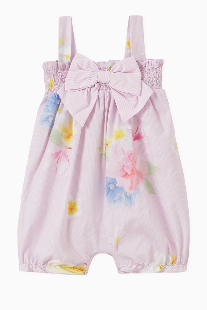 

Tiny Lapin Bow Romper in Cotton, Pink