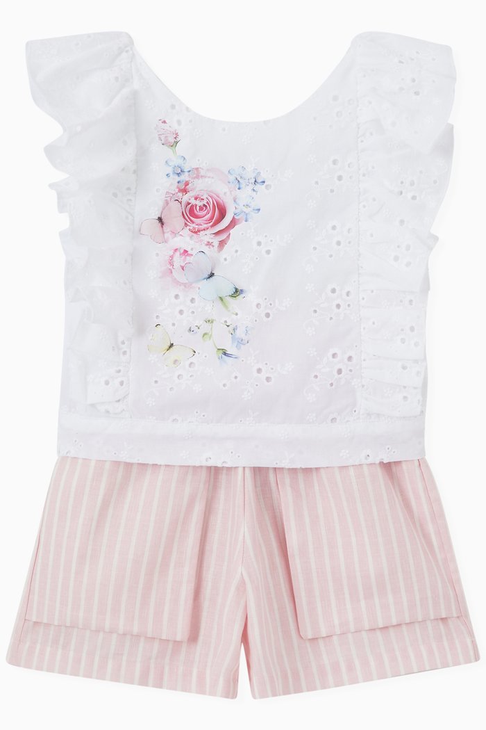 

T-Shirt & Shorts Set in Linen Blend, White