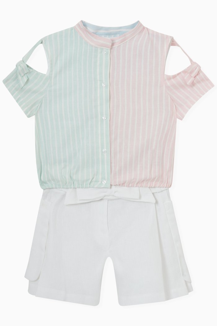 

Striped T-Shirt & Shorts Set in Cotton, Pink