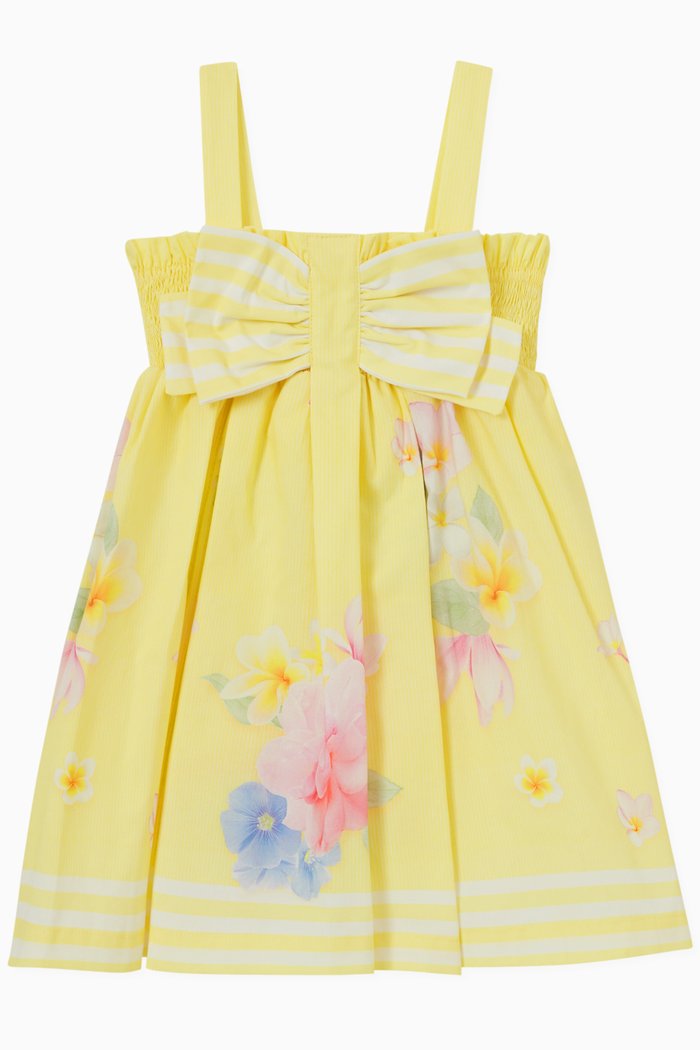 

Floral Print Smocked Dress in Cotton, Yellow