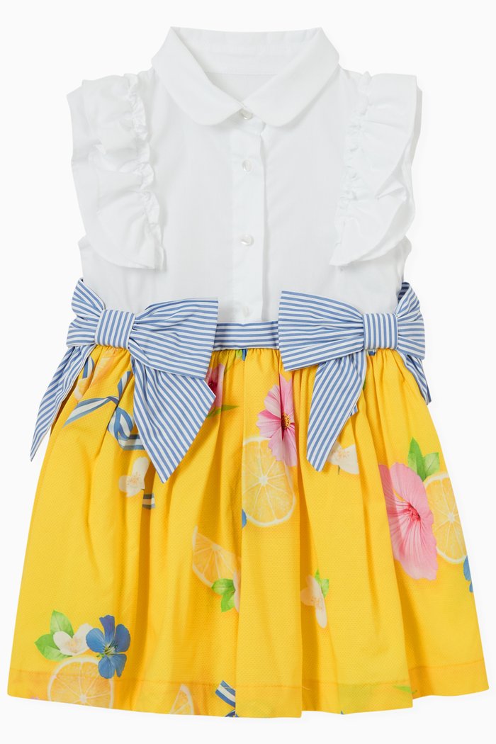 

Floral Fruit Print Dress in Cotton Blend, Yellow