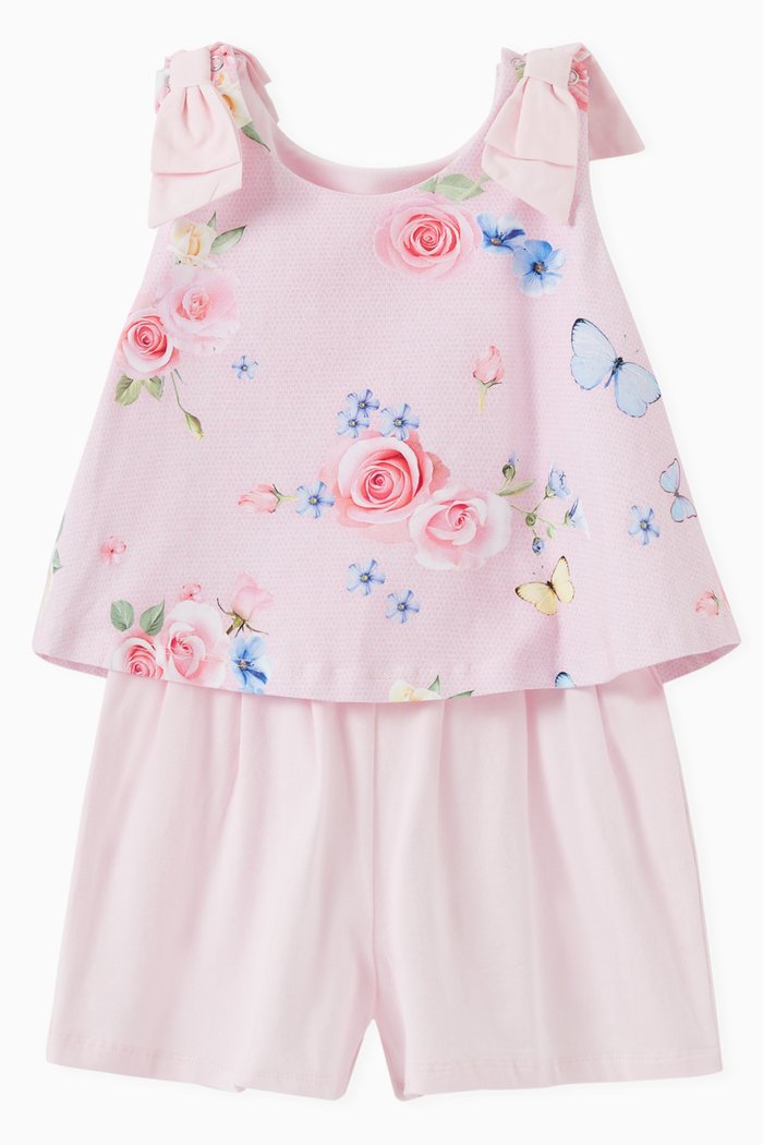 

Stripe Playsuit with Flower Print, Pink