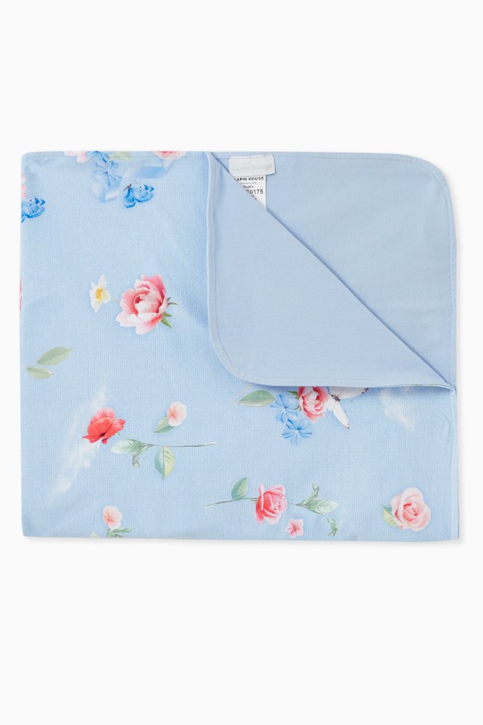 

Floral Print Blanket in Cotton, Blue