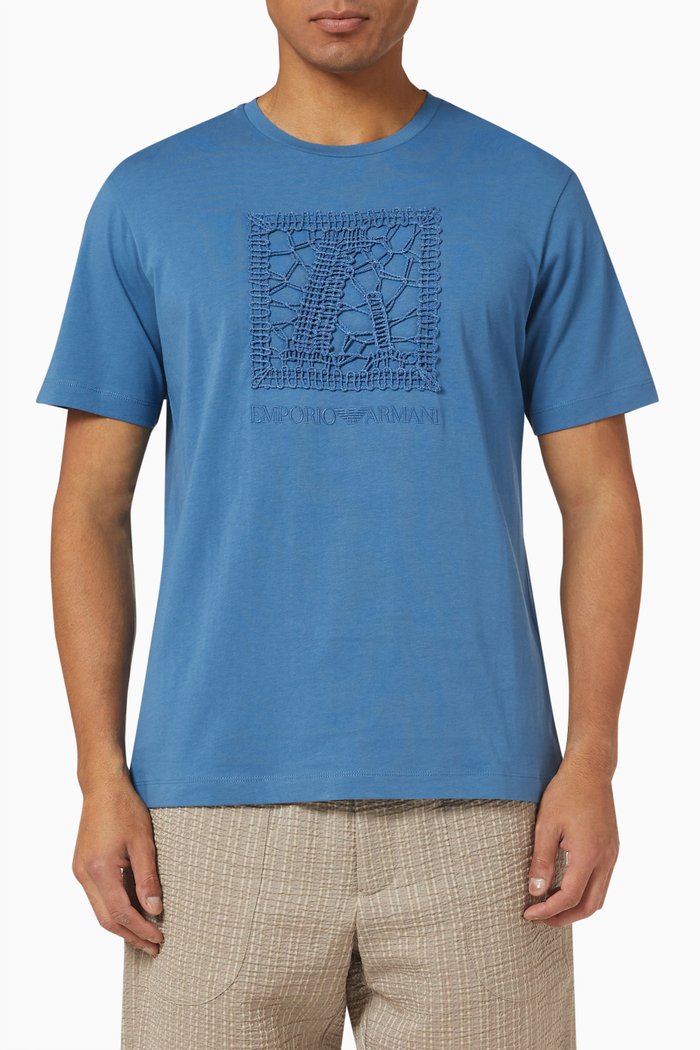 

EA Macrame Embroidered T-shirt in Cotton Jersey, Blue