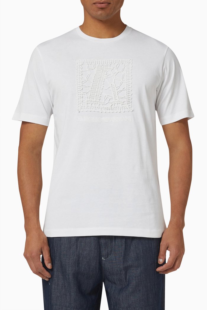 

EA Macrame Embroidered T-shirt in Cotton Jersey, White
