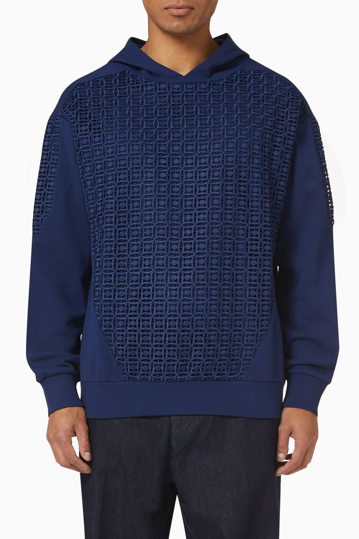 

Macrame Embroidered Hoodie in Cotton Fleece, Blue