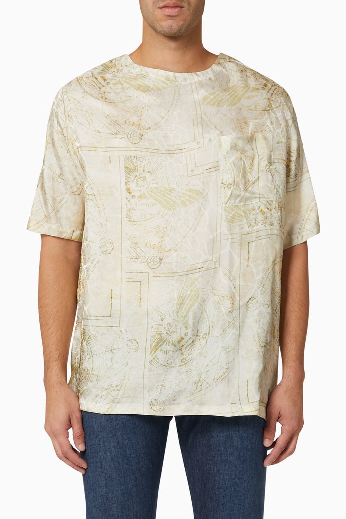 

Repeat Logo Print T-shirt in Twill Satin, Brown