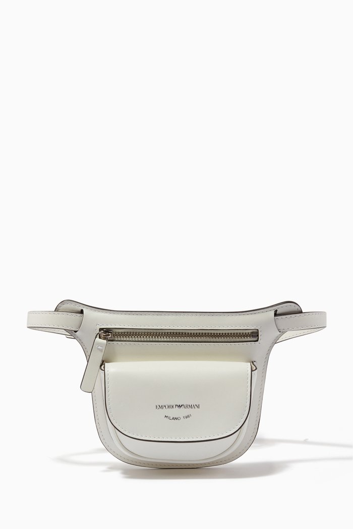 

Small Zip Belt Bag in Calf Leather, White