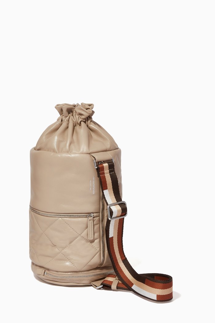 

Quilted Barrel Crossbody Bag in Nappa Leather, Neutral