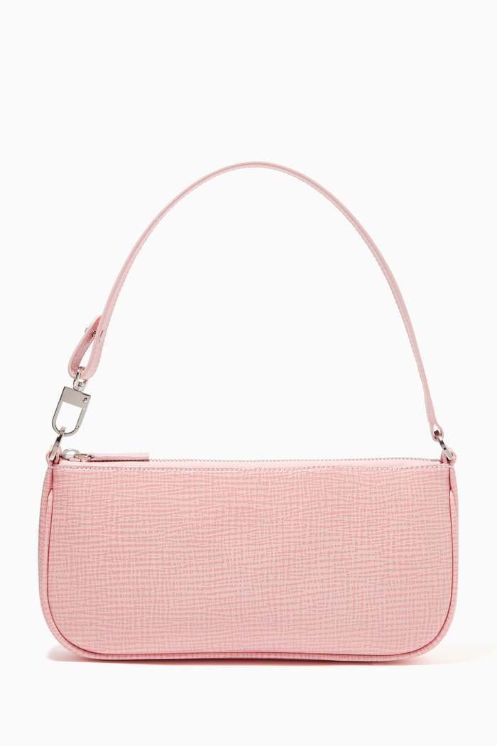 

Rachel Small Shoulder Bag in Embossed Leather, Pink
