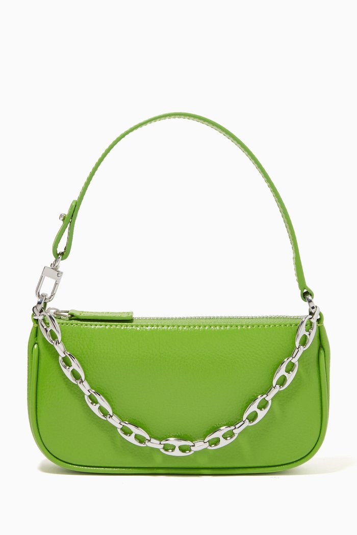 

Mini Rachel Shoulder Bag with Chain in Gloss Grained Leather, Green