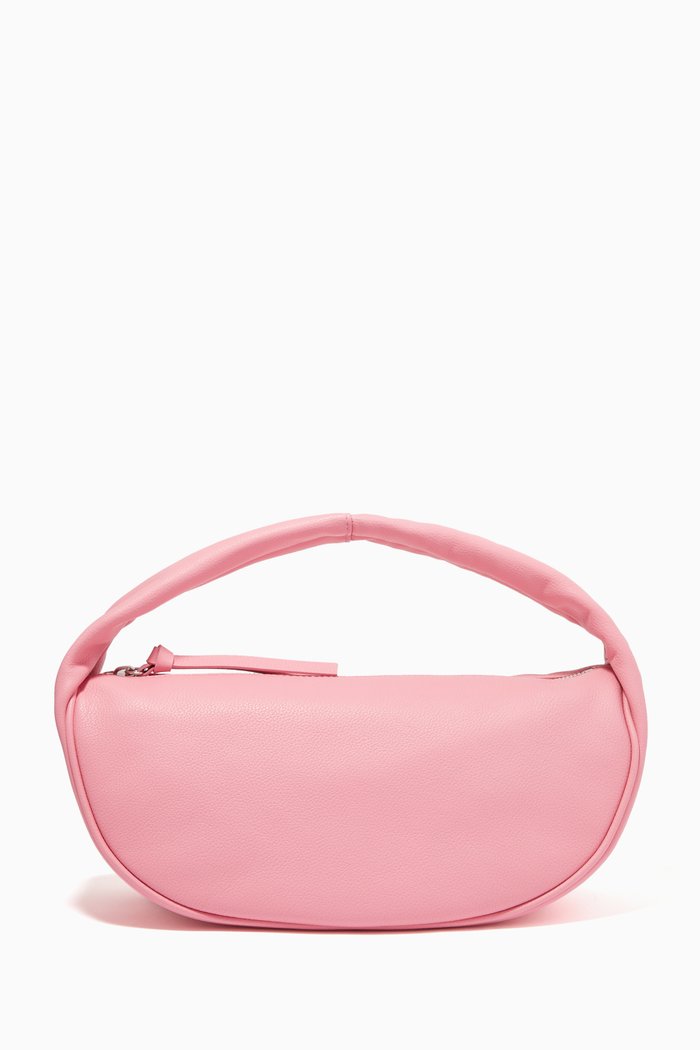 

Cush Curved Tote Bag in Grain Leather, Pink