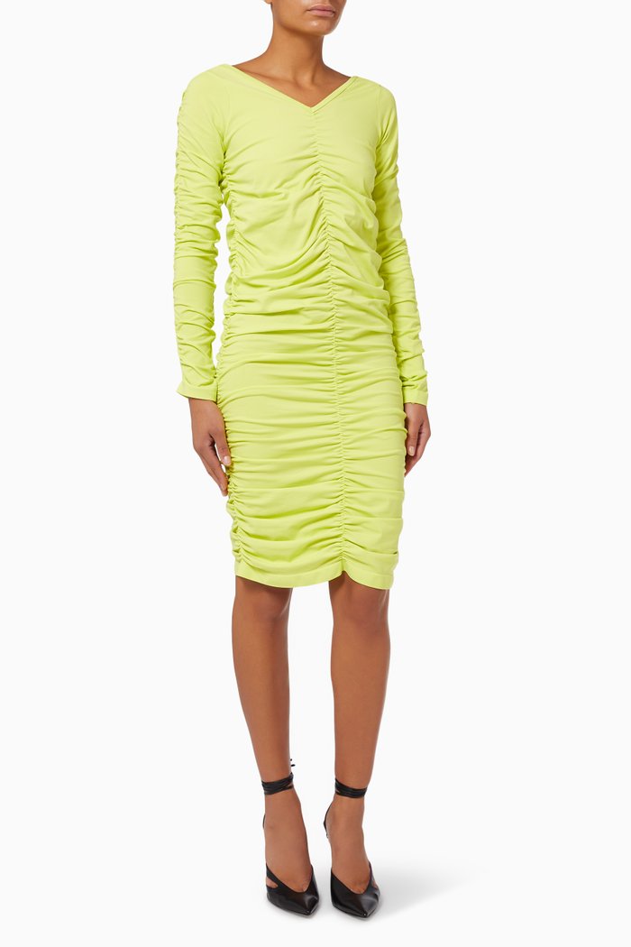 Ruched Dress in Stretch Viscose, Yellow