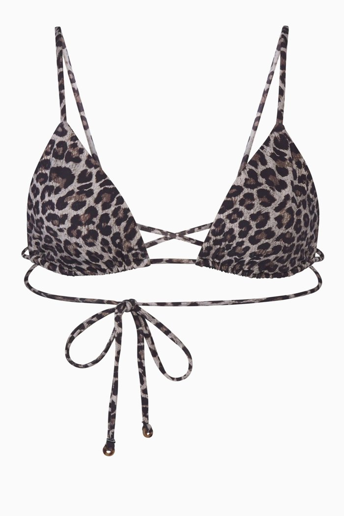 Wrap Triangle Bikini Top, Brown