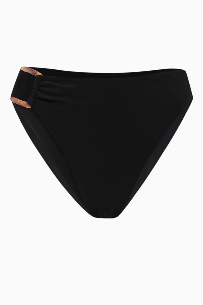 

Asymmetric Tortoise High-Waist Bikini Bottom, Black