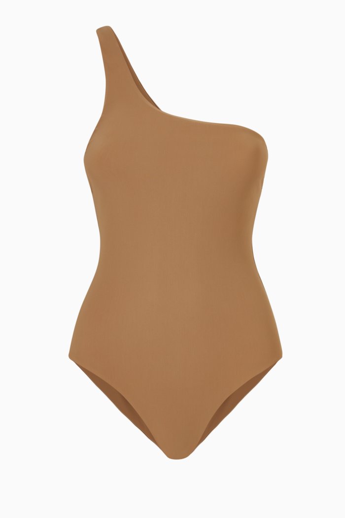 

One-Shoulder One Piece Swimsuit, Brown
