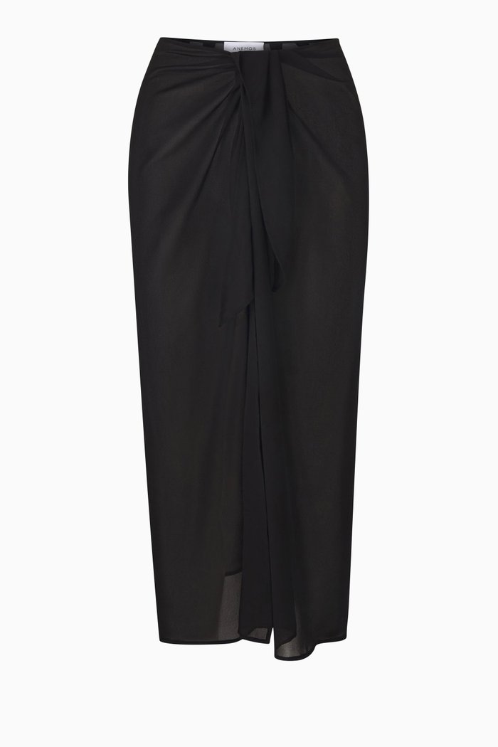 

Wrap Midi Skirt in Crinkle Chiffon, Black