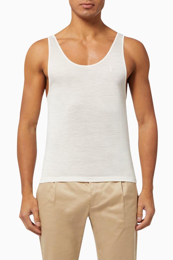 

Monogram Tank Top in Wool Silk Jersey, White