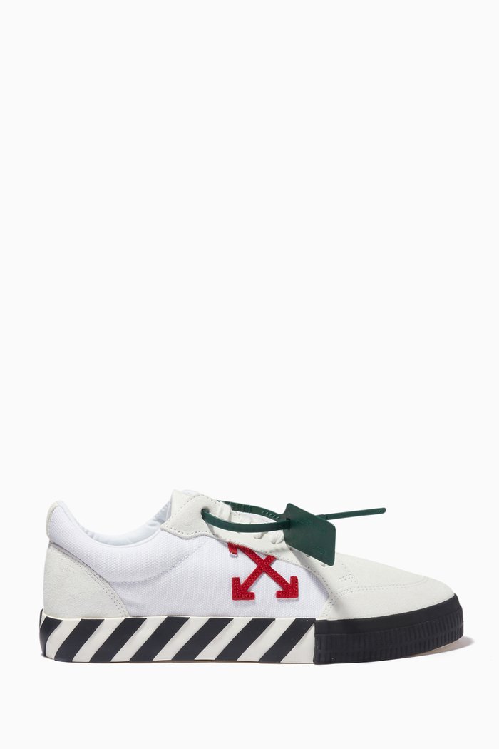Low Vulcanized Sneakers in Suede & Canvas, White