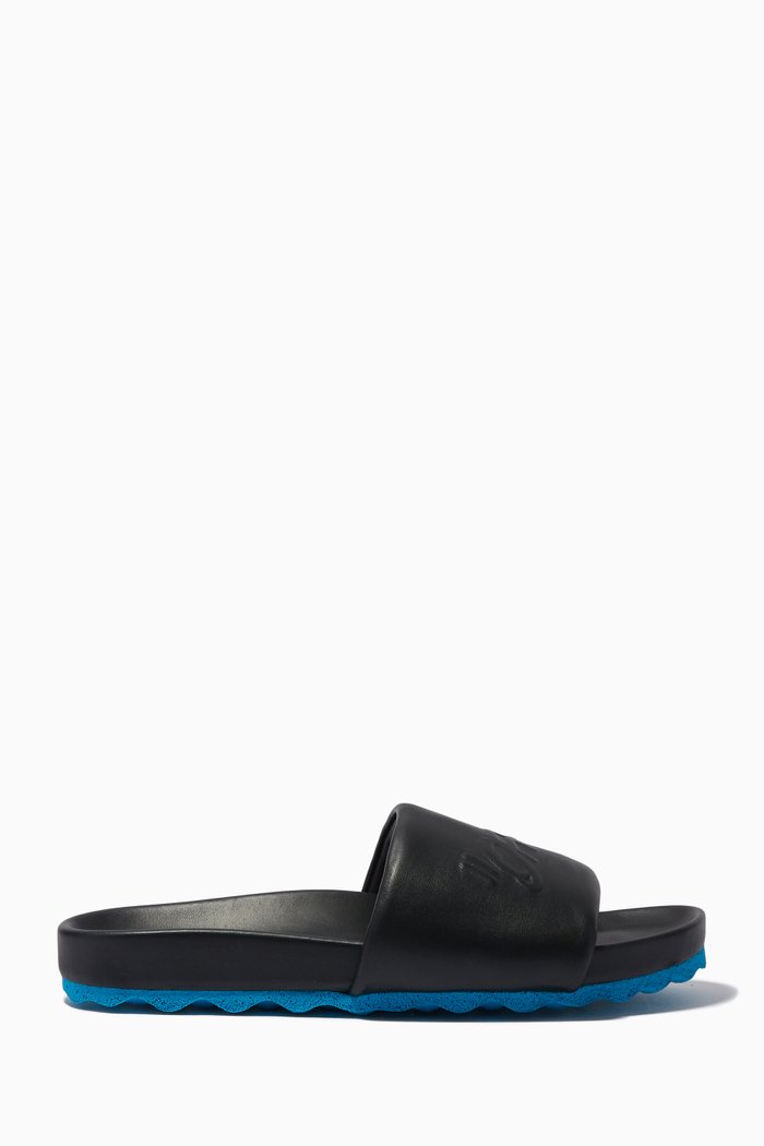 Logo Slides in Leather, Black