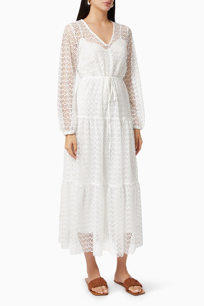 

Arielle Midi Dress in Lace, White