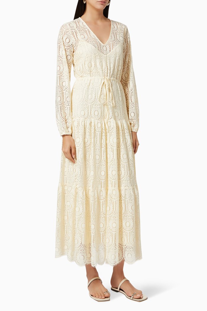 

Arielle Midi Dress in Lace, White