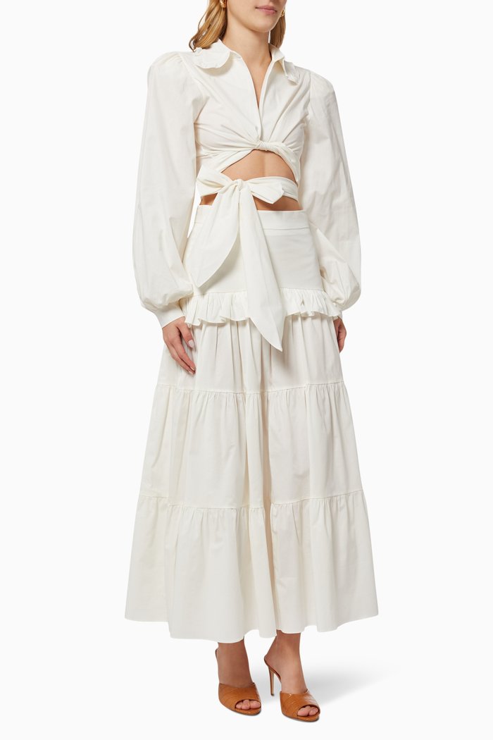 

Cecily Crop Top & Skirt Set in Cotton, White