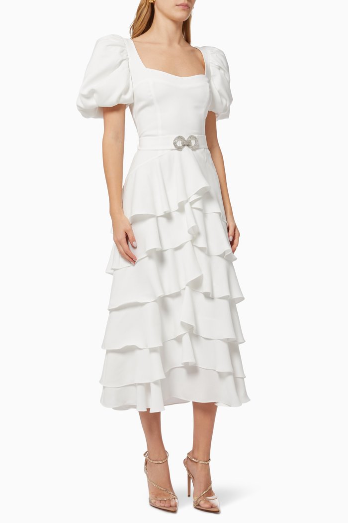 

Nara Bridal Heart Neck Dress in Viscose, White