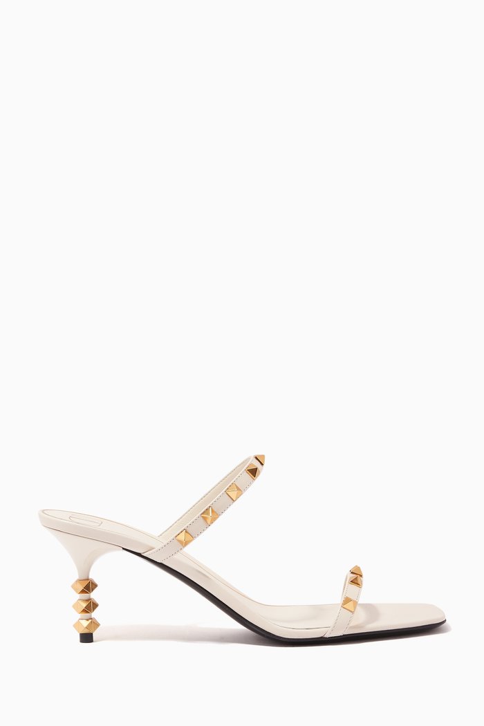 

Valentino Garavani Rockstud Tower Heel Mules in Leather, White