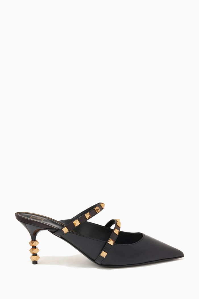 

Valentino Garavani Rockstud Tower Heel Mules in Leather, Black