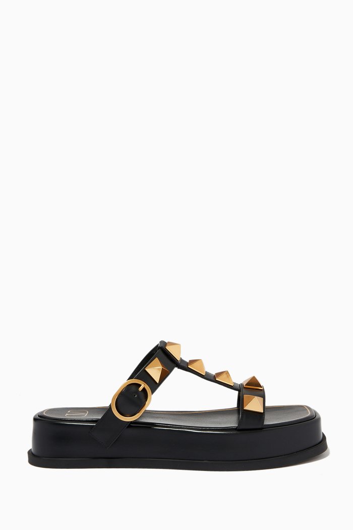 Valentino Garavani Roman Stud Platform Flats in Calfskin, Black